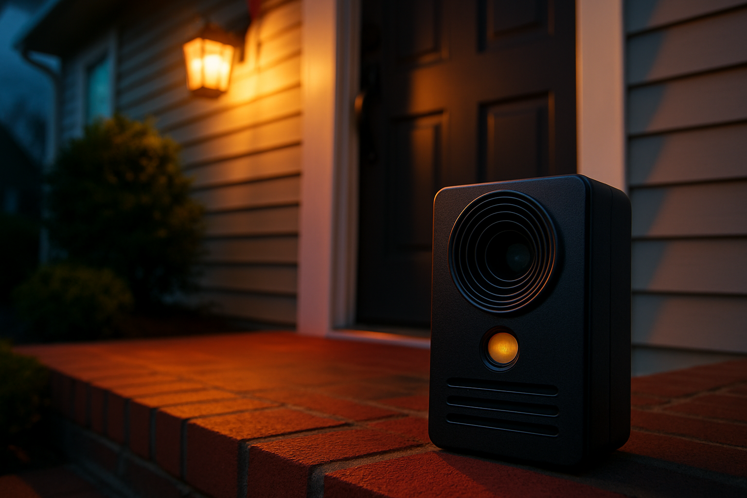Australian home entry with layered lighting and sound deterrence while residents are away
